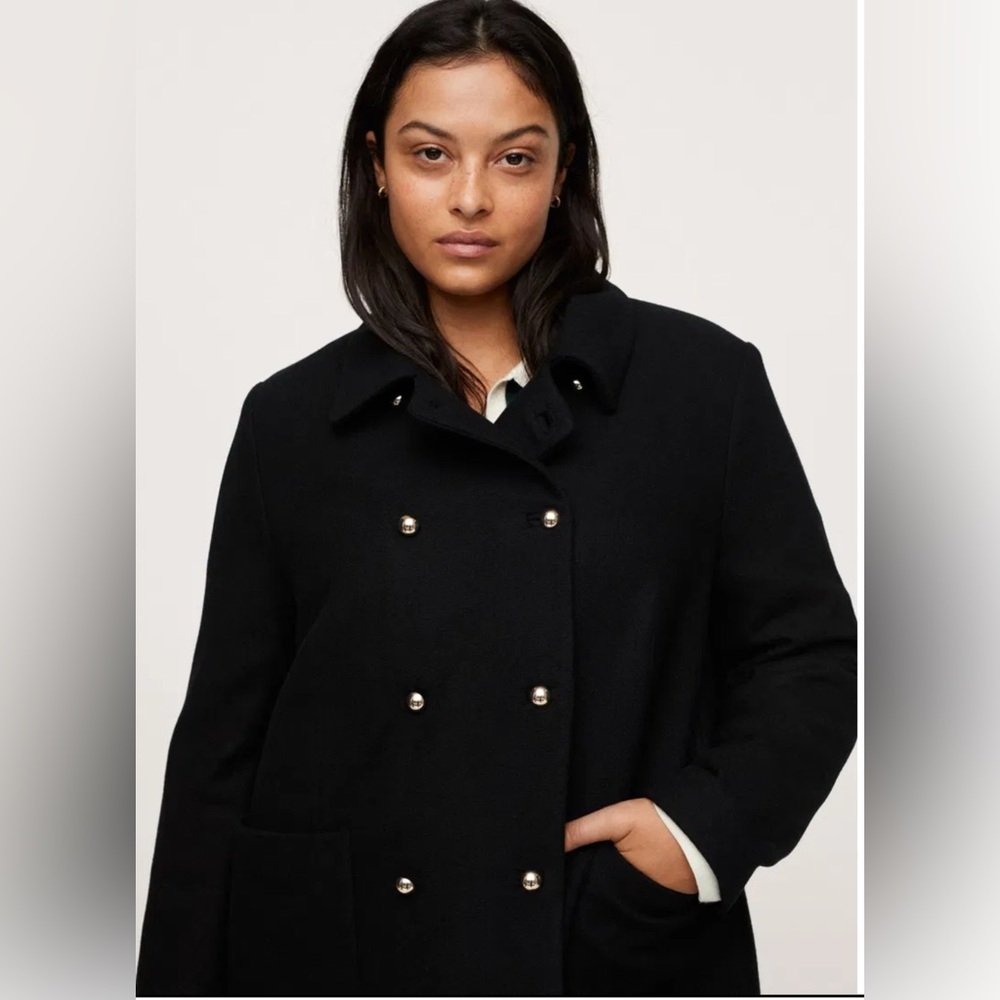 Mango pea coat wool blend Black Double-Breasted size M - Picture 13 of 14